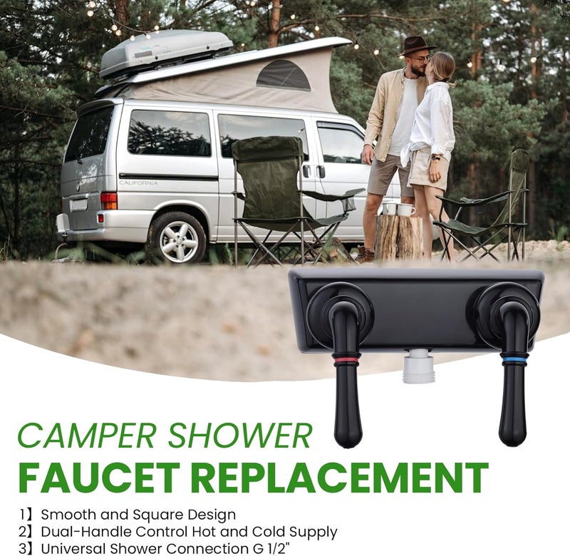 gcbcrit RV Shower Faucet, Camper Shower Faucet Diverter with Classical Handles, 4" RV Shower Valve Diverter for Camper Van, Outside and Inside Bathroom Shower (Black) - Image 4